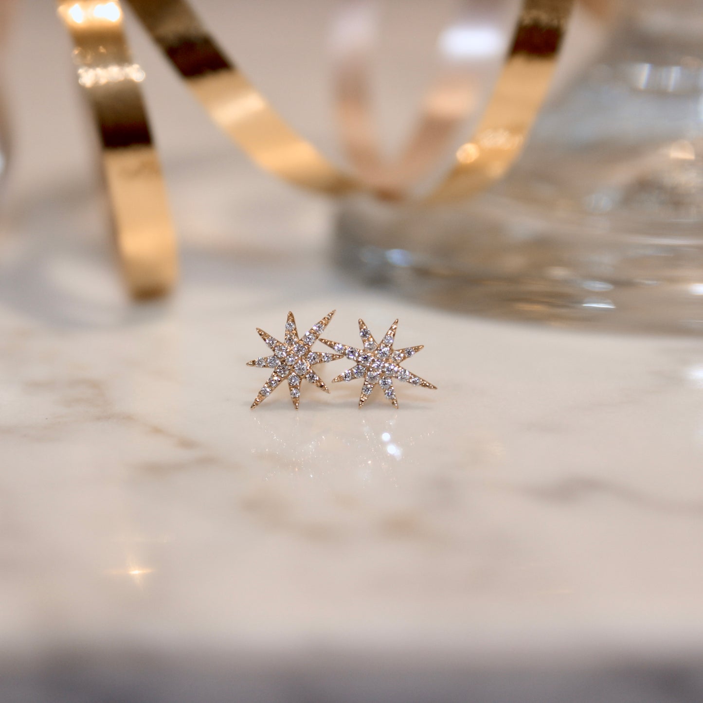 14K Yellow Gold Small Diamond Star Earrings