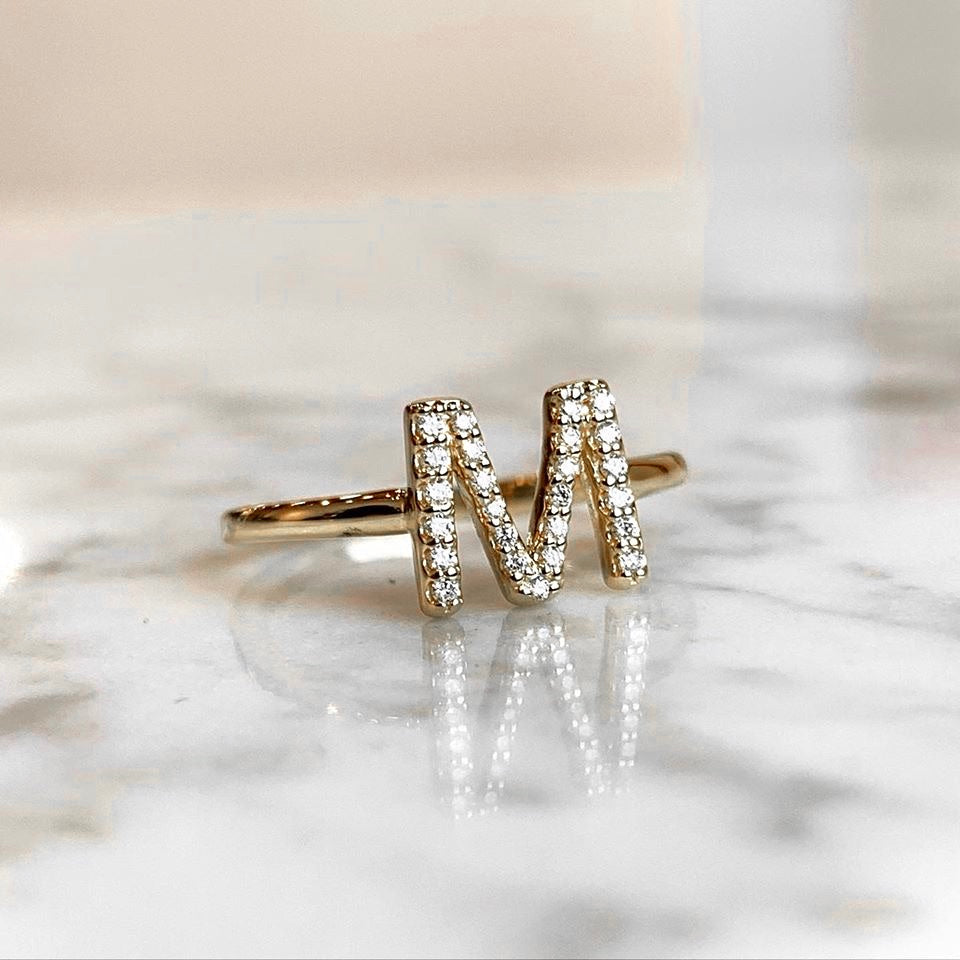 14K Diamond Initial Ring 06/100CTW