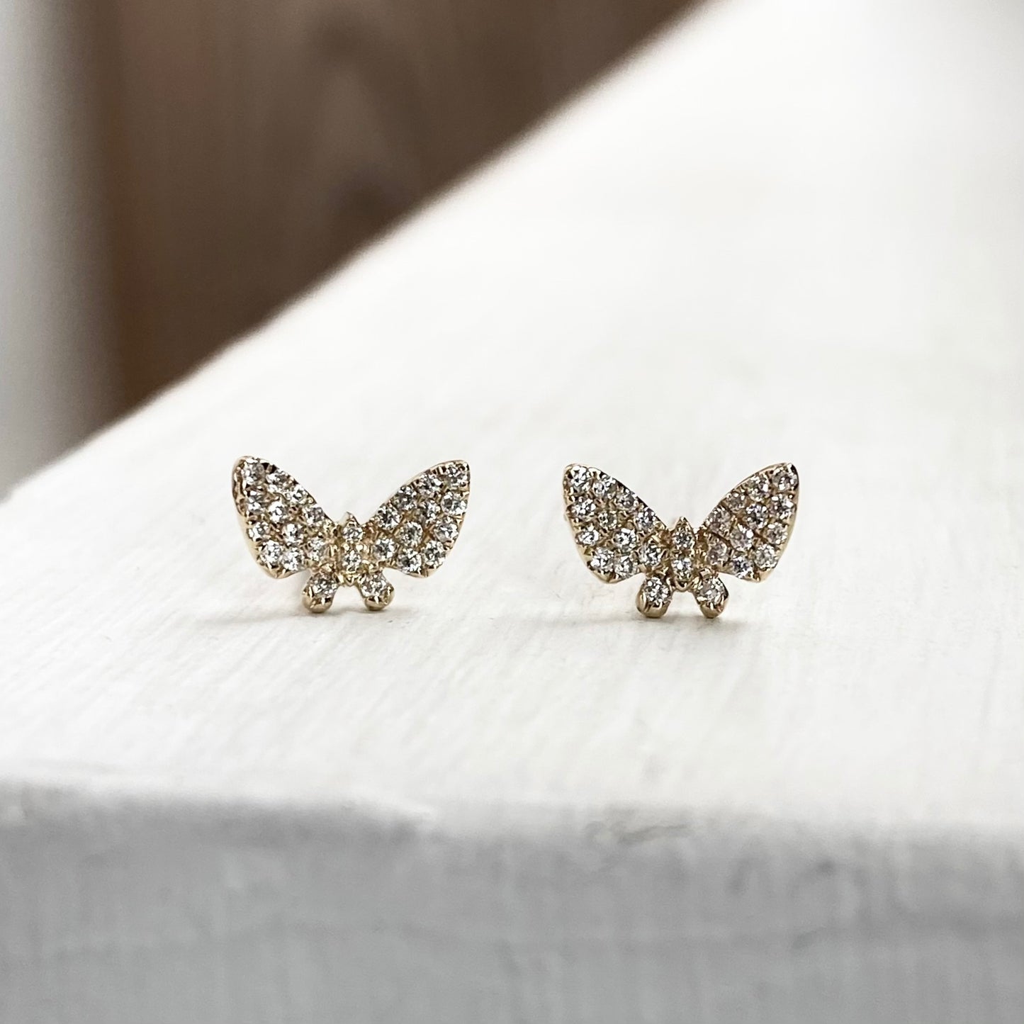 14K Pavé Diamond Butterfly Post Earrings 14/100CTW