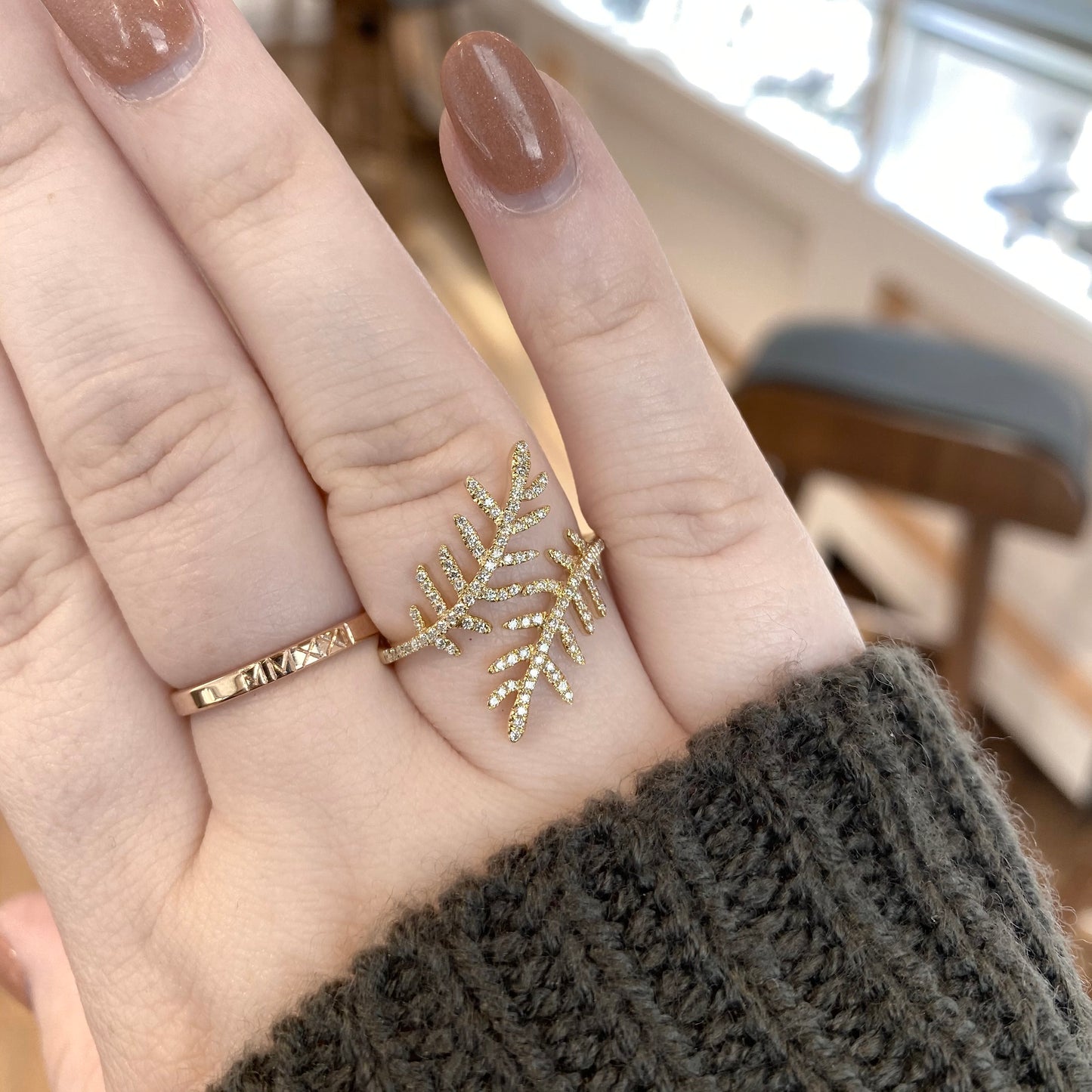 14K Yellow Gold Bypass Diamond Vine Ring 33/100CTW