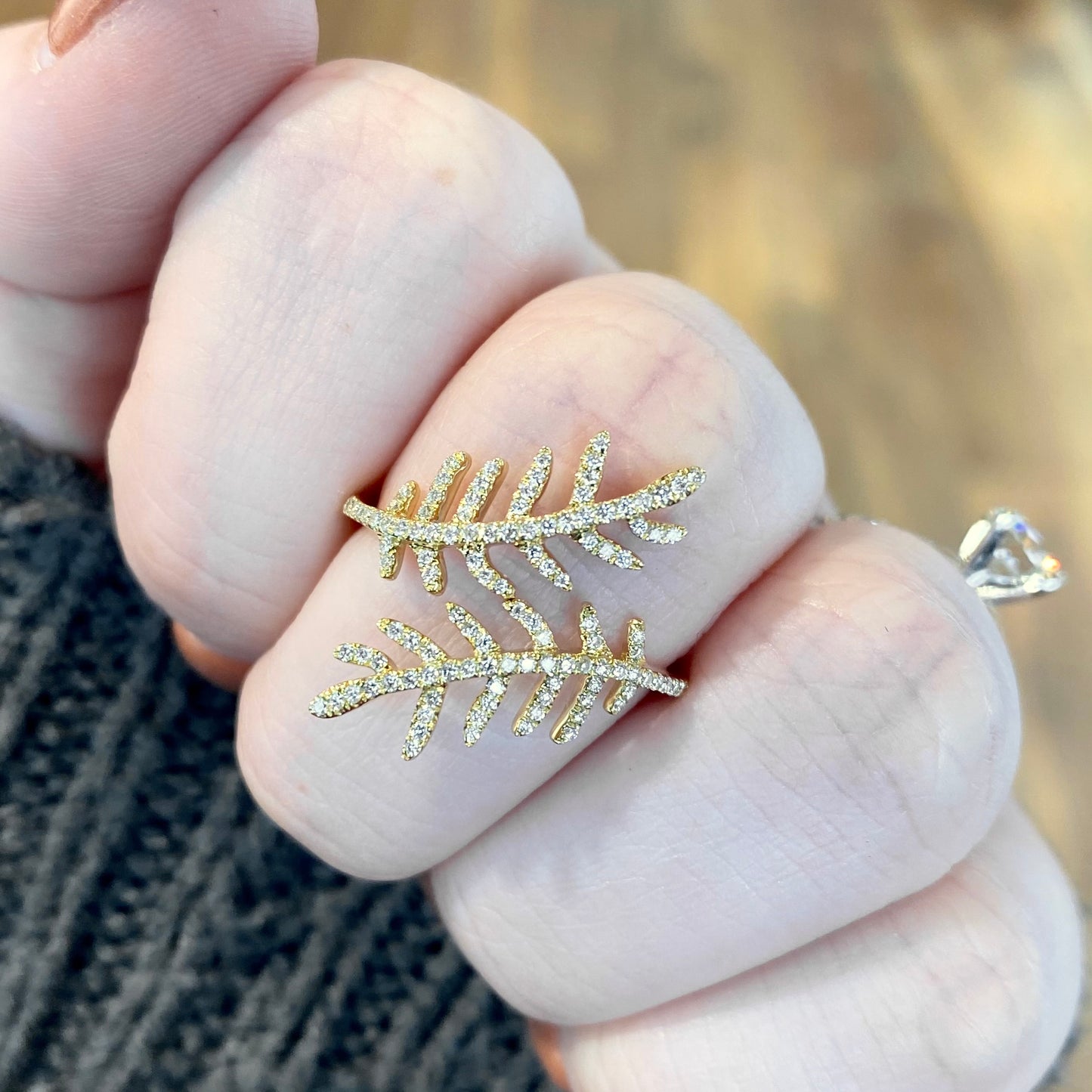 14K Yellow Gold Bypass Diamond Vine Ring 33/100CTW