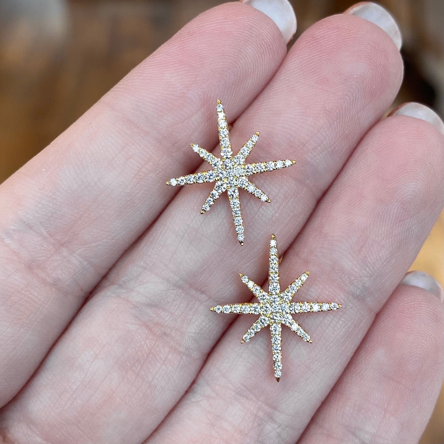 14K Gold Large Diamond Starburst Earrings 42/100CTW