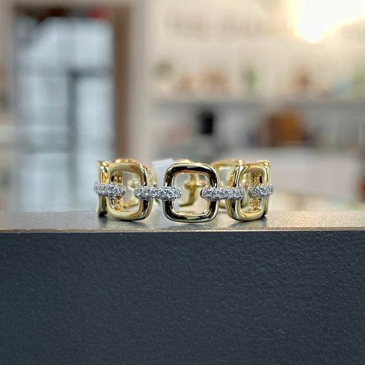 14K Yellow Gold Two-Tone Diamond Square Link Ring 13/100CTW