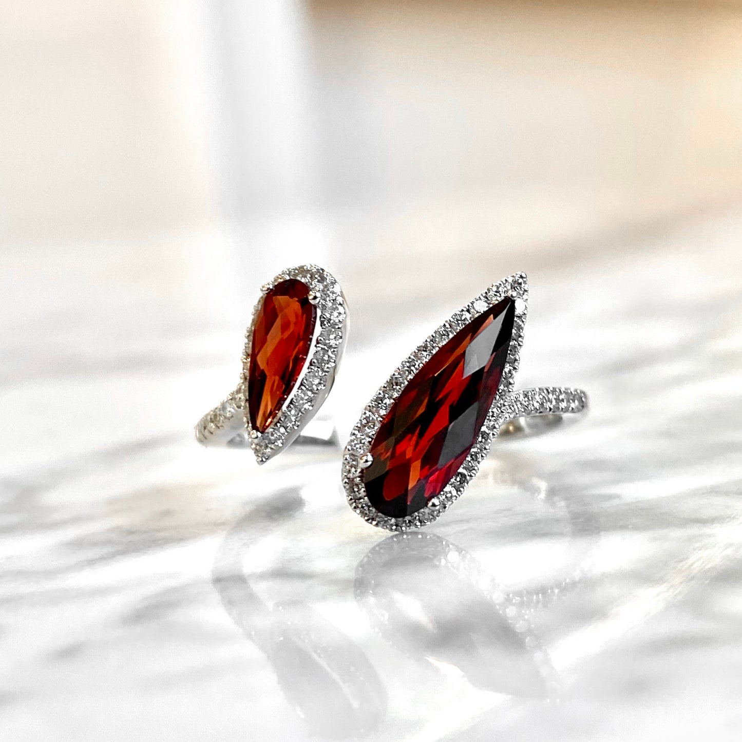 14K Gemstone and Diamond Halo Pear Shape Bypass Ring