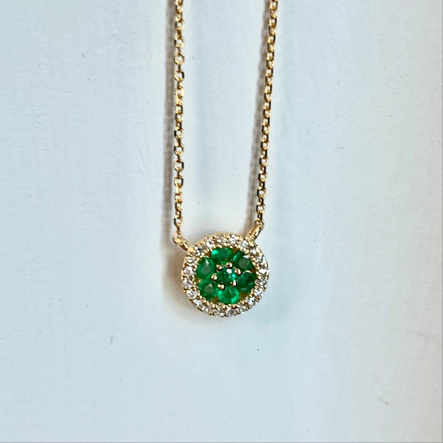 14K Rose Gold Diamond and Gemstone Halo Necklace