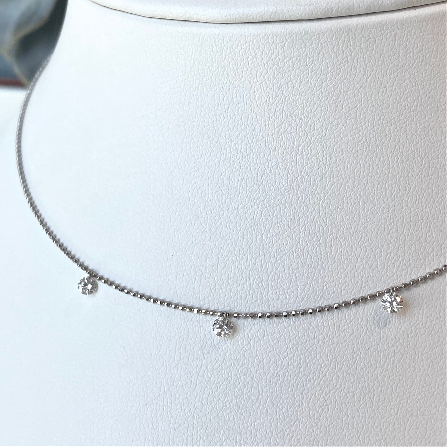 14K Three Stone Floating Diamond Necklace 30/100CTW