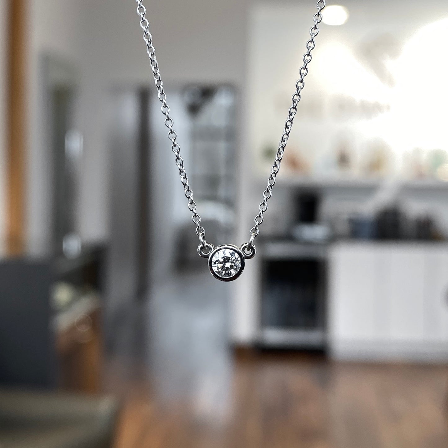 14K White Gold Round Solitaire Pendant 15/100CT