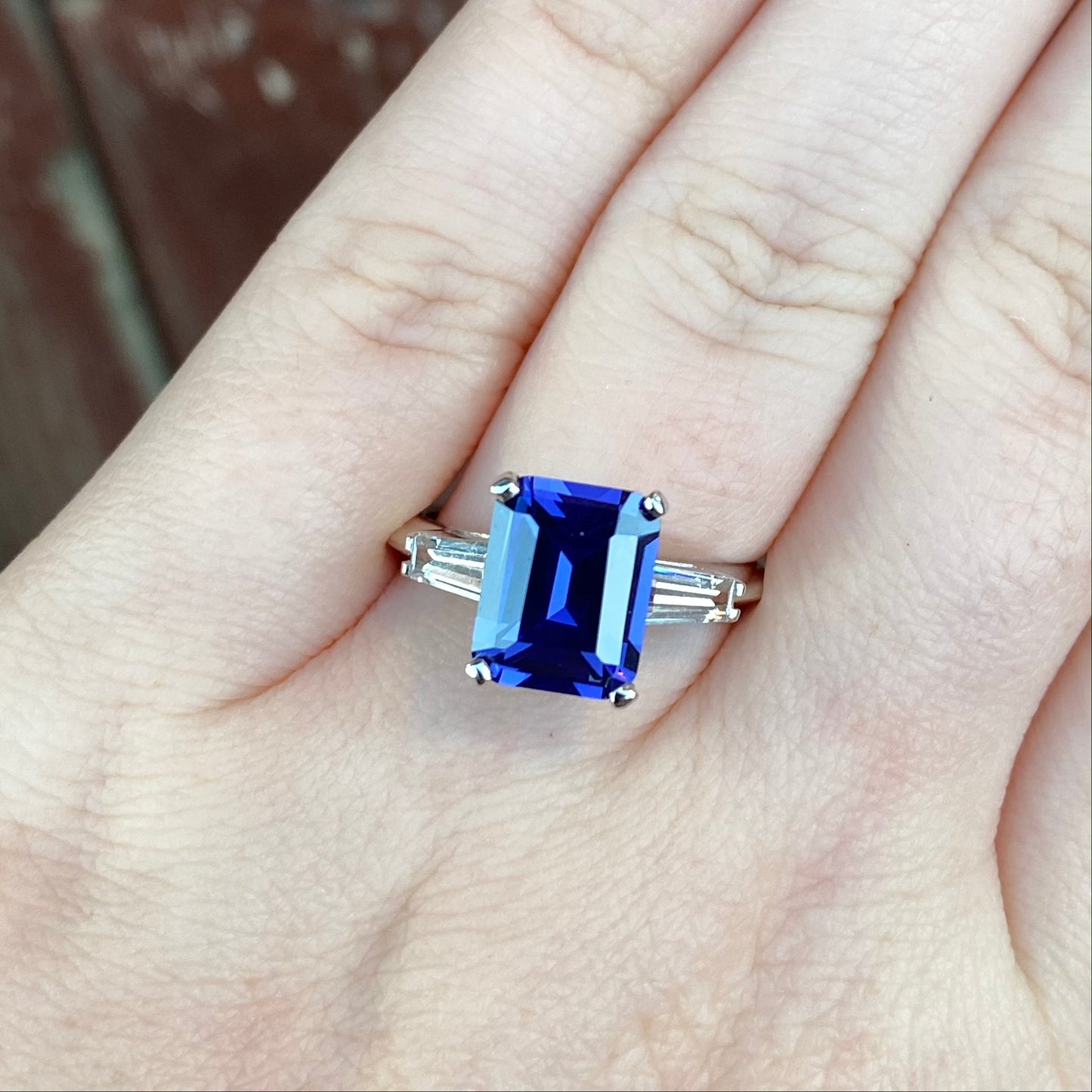 14K White Gold Tanzanite and Baguette Diamond Ring 5.00CTR