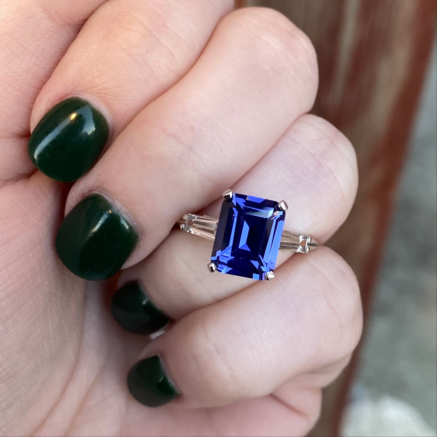 14K White Gold Tanzanite and Baguette Diamond Ring 5.00CTR