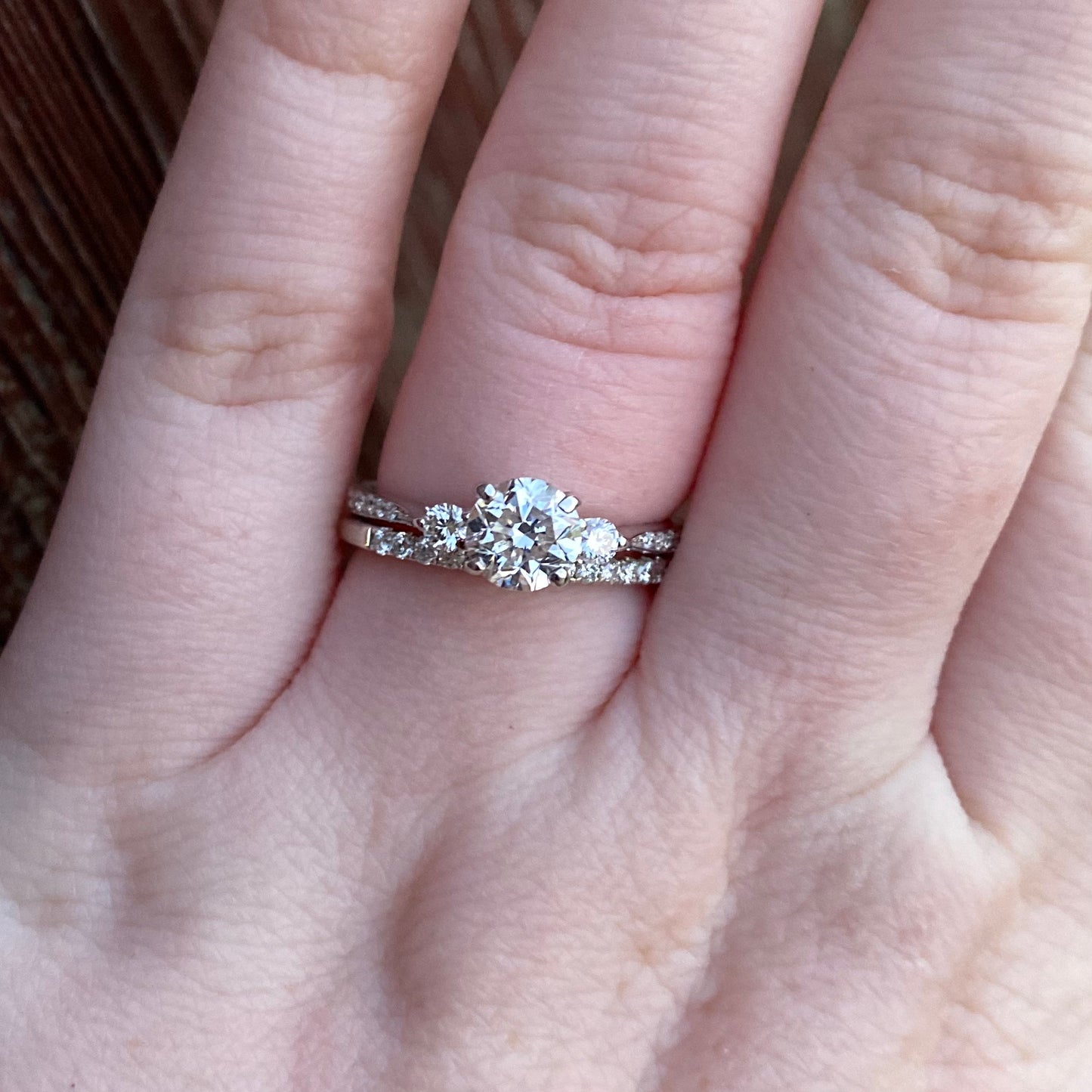 14KW Round Three Stone Diamond Engagement Ring Set 1.19CTW