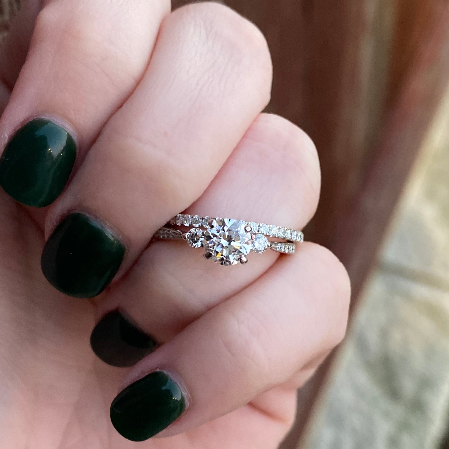 14KW Round Three Stone Diamond Engagement Ring Set 1.19CTW