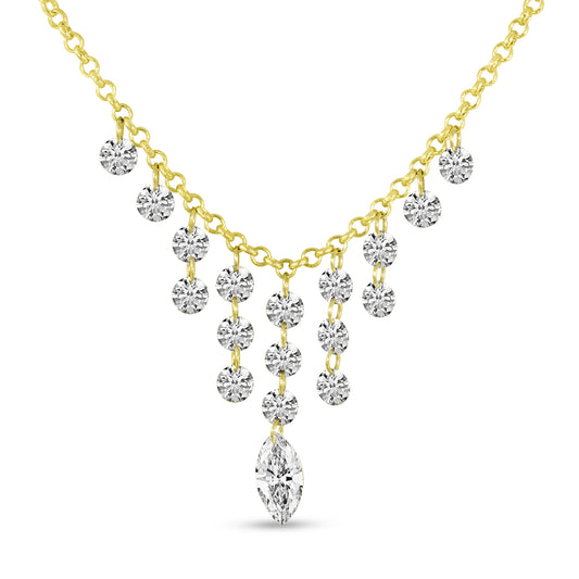 14K Yellow Gold Floating Diamond "Cleo" Cascading Necklace