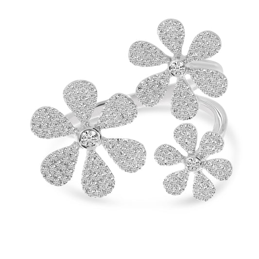 14K White Gold Triple Pave Diamond Flower Ring 65/100CTW