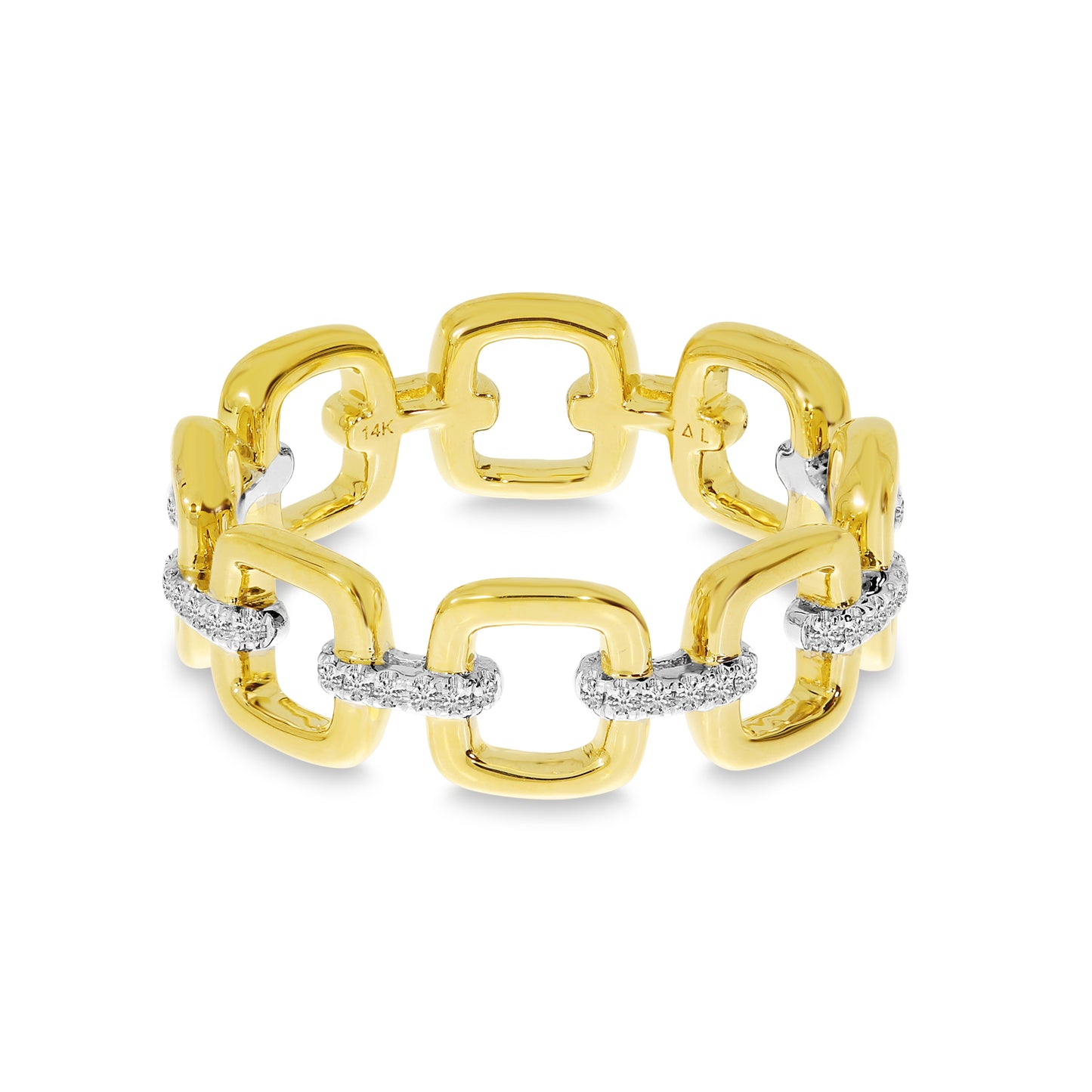 14K Yellow Gold Two-Tone Diamond Square Link Ring 13/100CTW