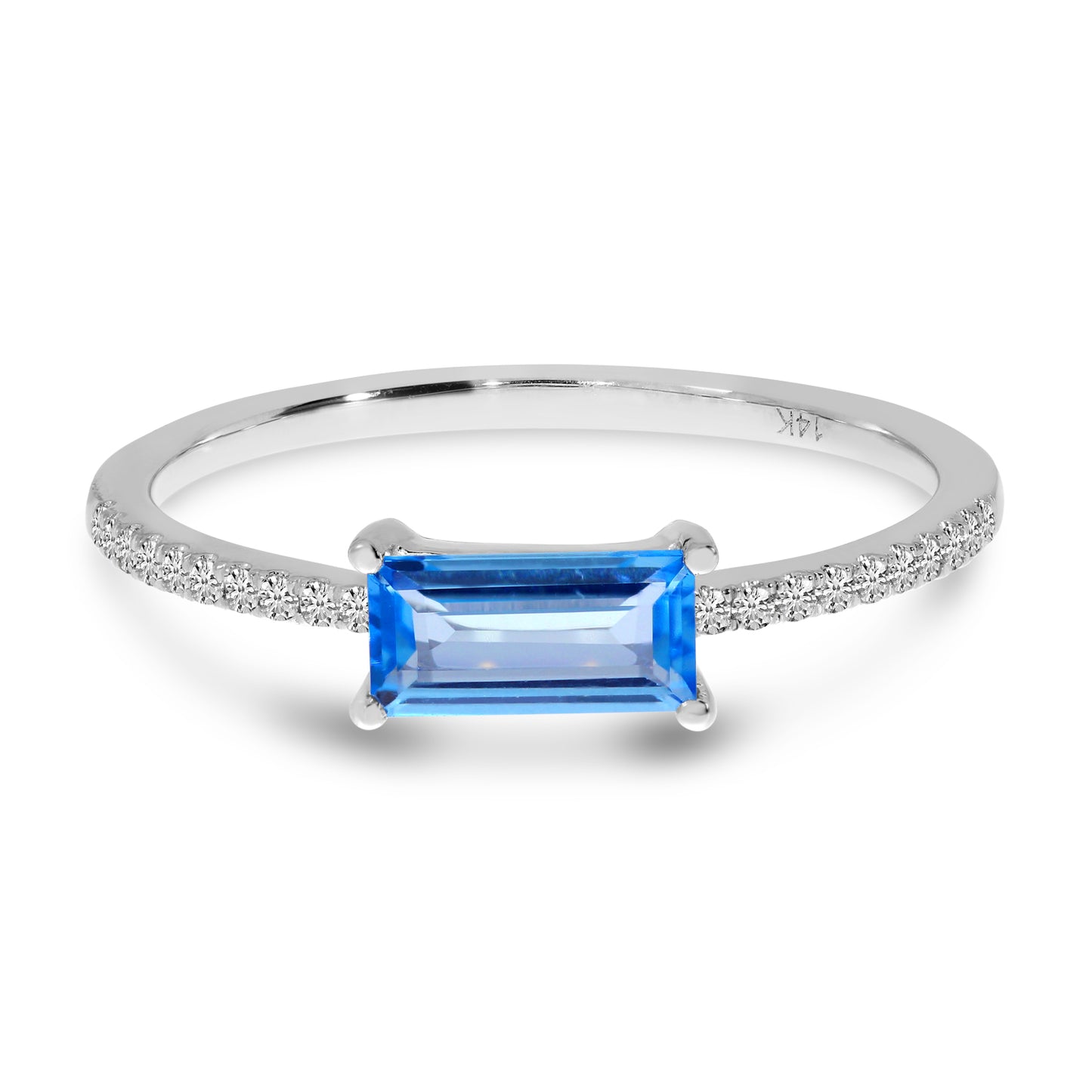 14K Blue Topaz East/West Set Baguette Stackable Ring