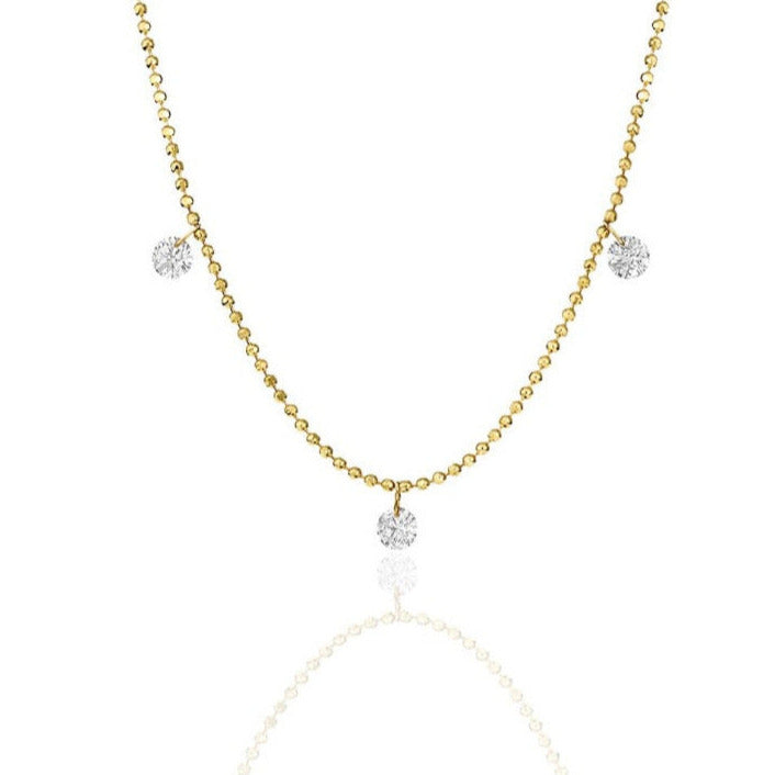14K Three Stone Floating Diamond Necklace 30/100CTW