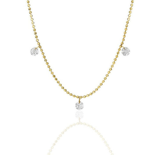 14K Three Stone Floating Diamond Necklace 30/100CTW
