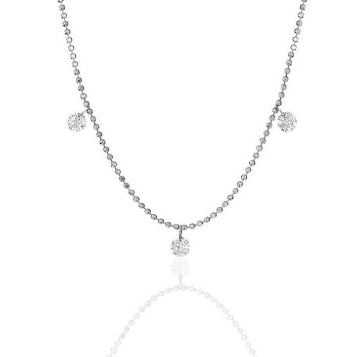 14K Three Stone Floating Diamond Necklace 30/100CTW