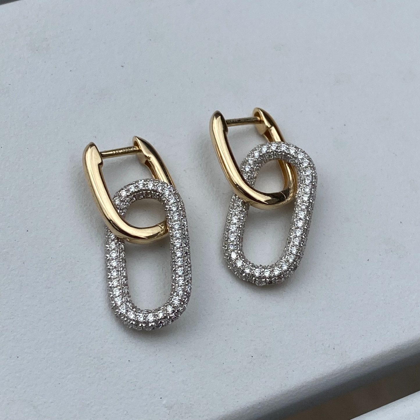 14K Yellow Gold Diamond Paper Clip Dangle Earrings 34/100CTW