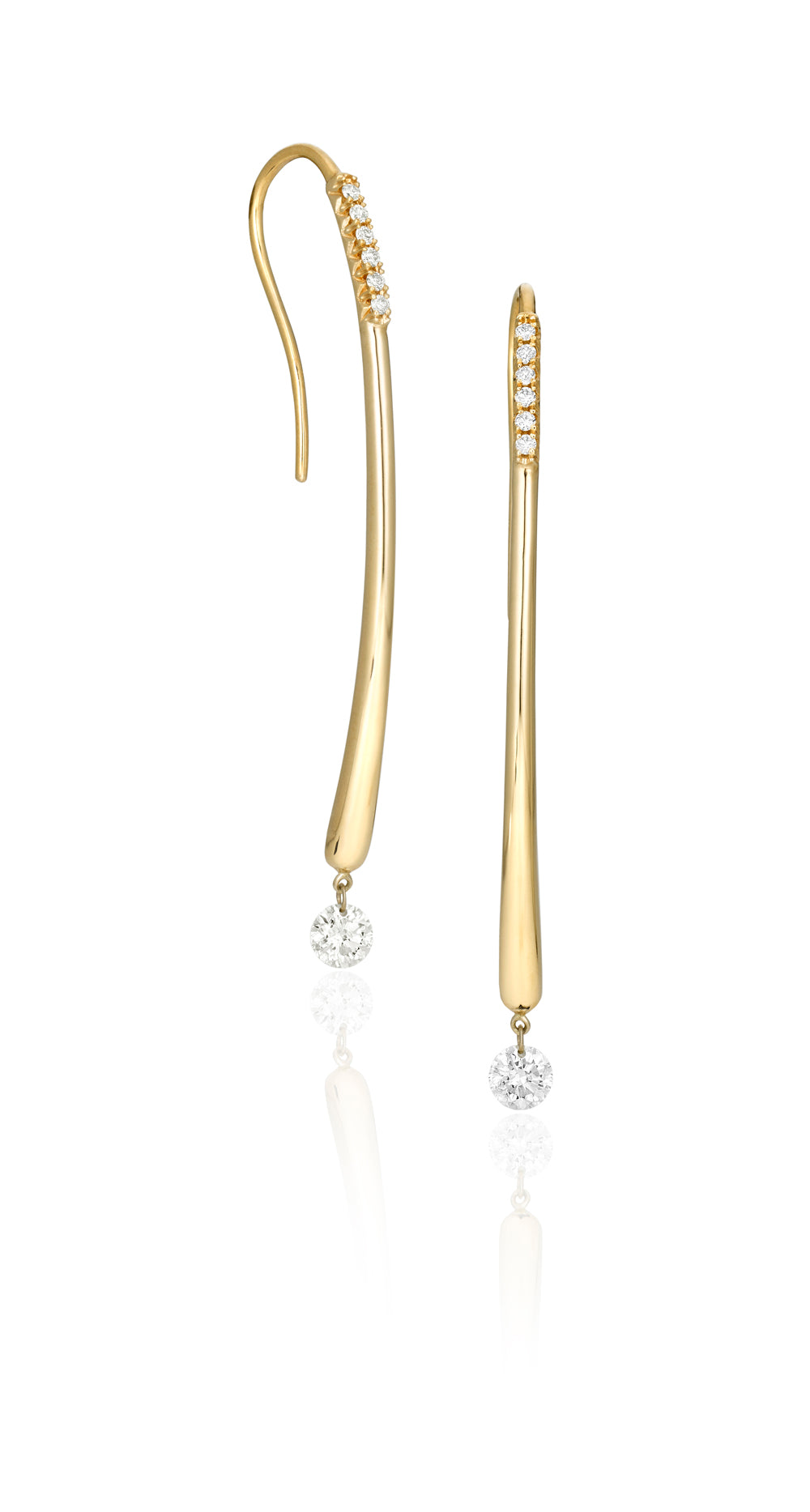 14K Gold Floating Diamond Modern Bar Drop Style Earring 37/100CTW