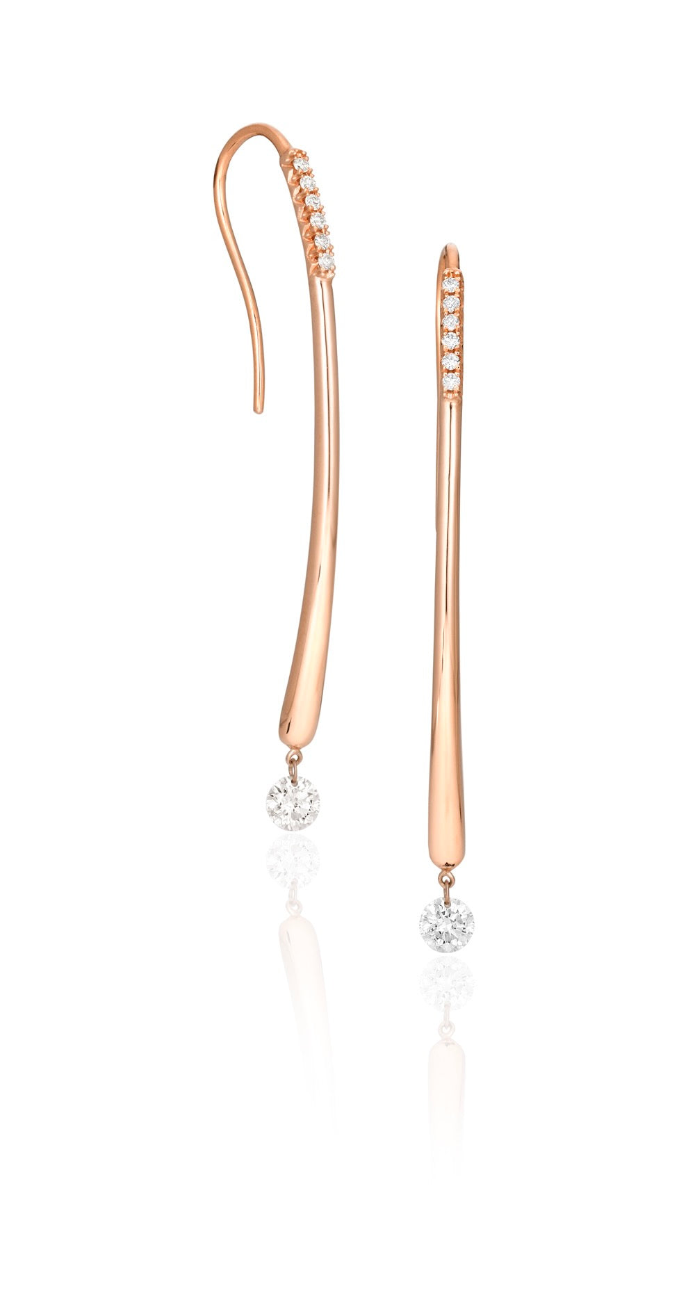 14K Gold Floating Diamond Modern Bar Drop Style Earring 37/100CTW