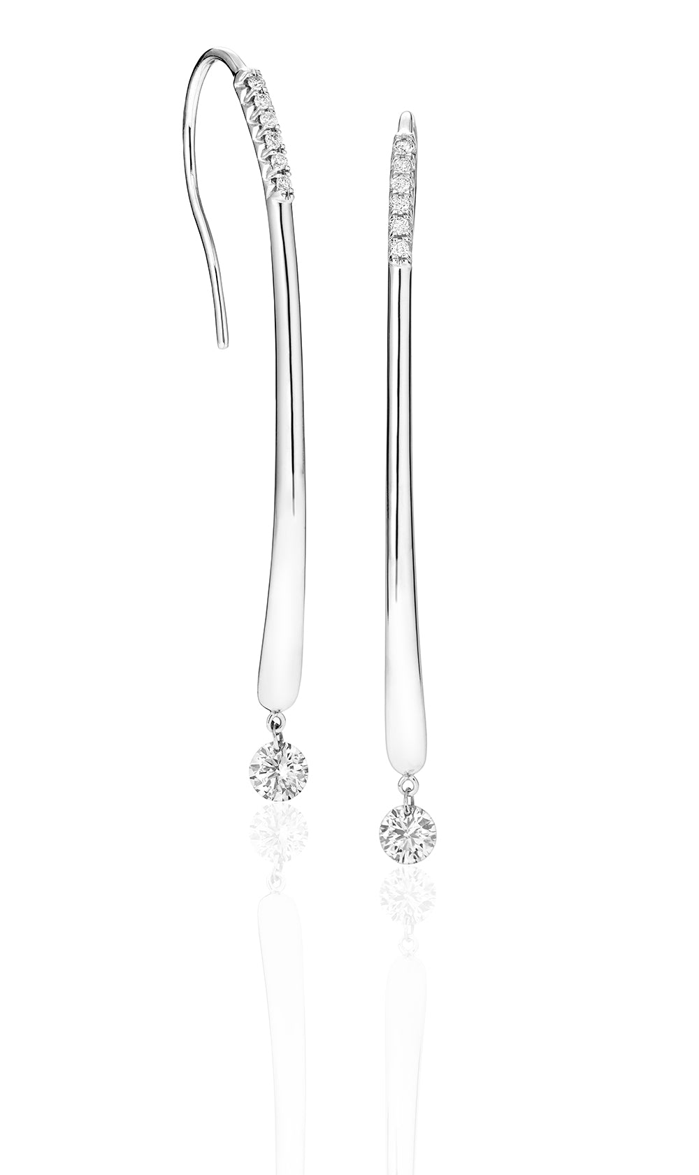 14K Gold Floating Diamond Modern Bar Drop Style Earring 37/100CTW