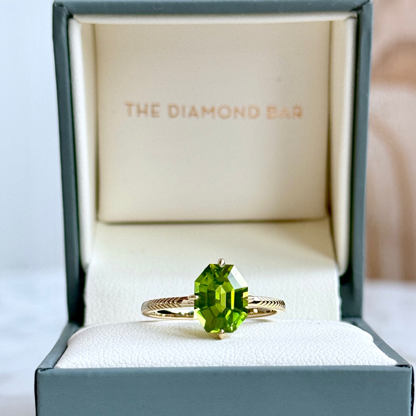 14K Yellow Gold Semi-Precious Octagonal Compass Prong Ring