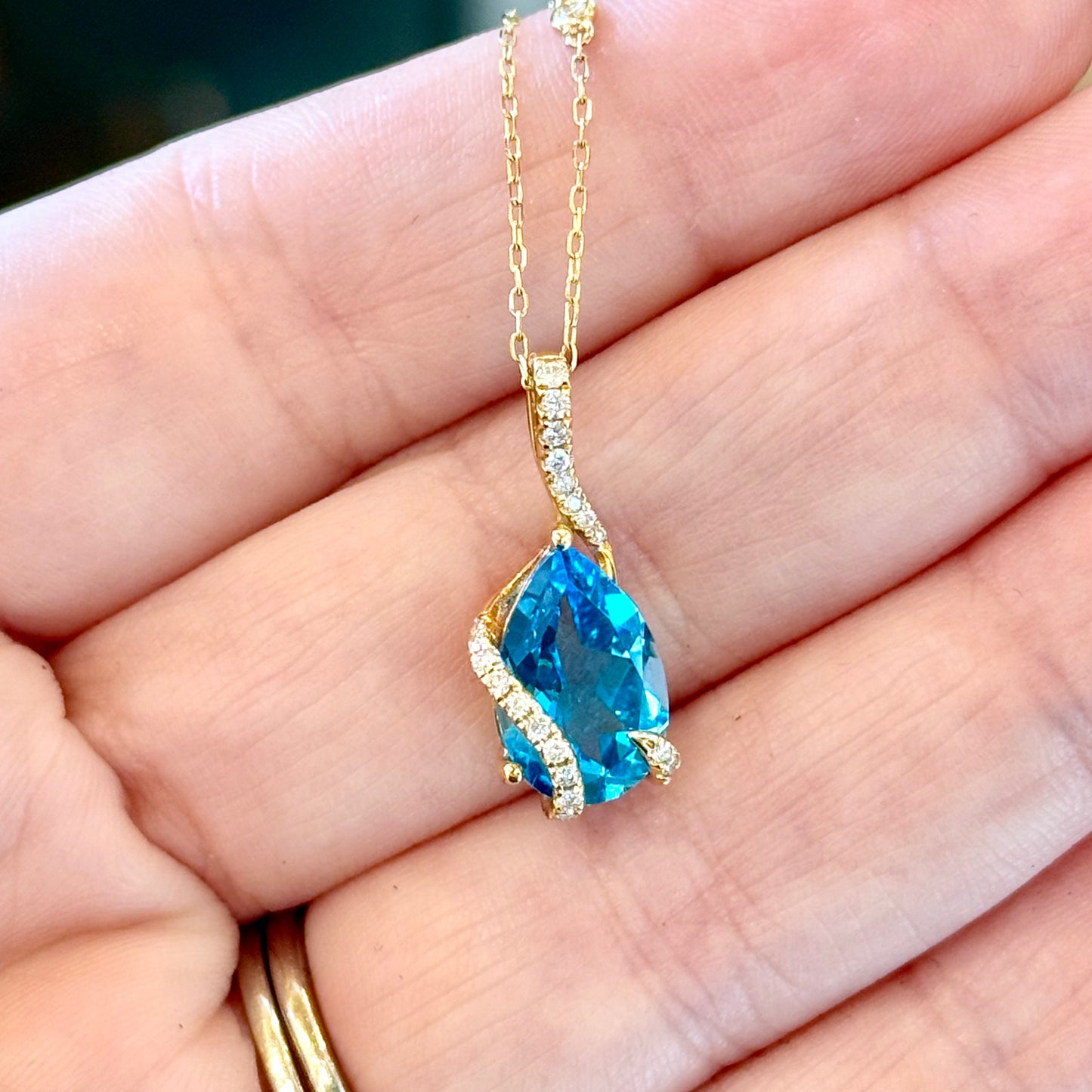 14K Yellow Gold Topaz and Diamond Necklace