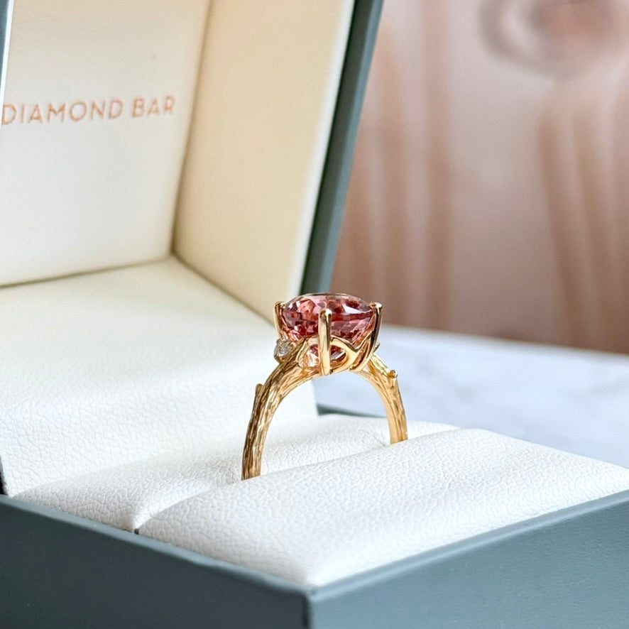 14K Yellow Gold "Branch" Diamond and Tourmaline Ring