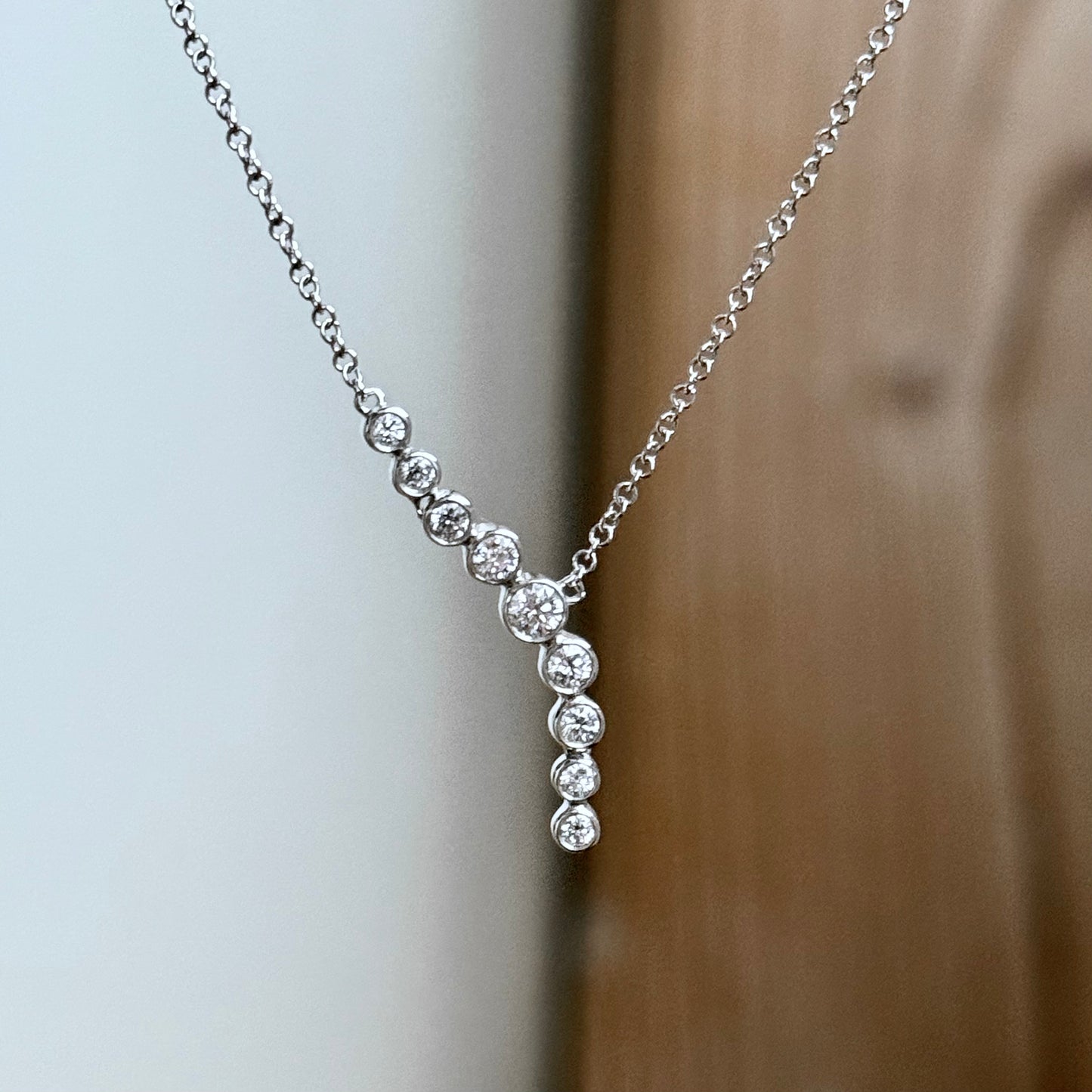 14K White Gold Diamond Bezel Lariat Necklace