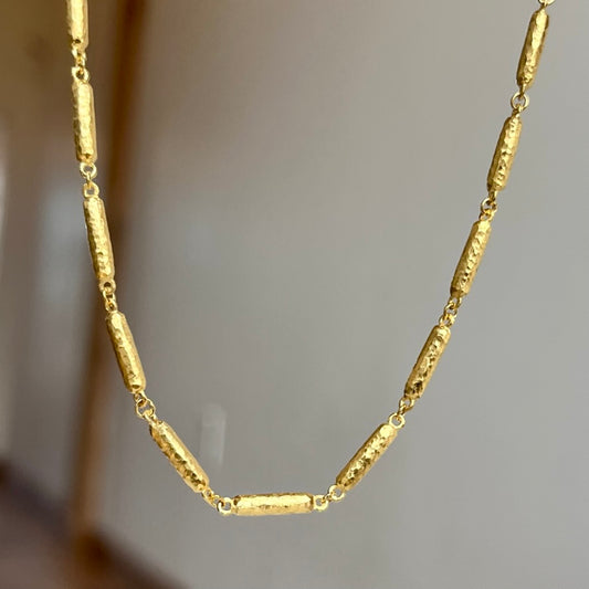 14K Yellow Gold Hammered Bar Link Chain