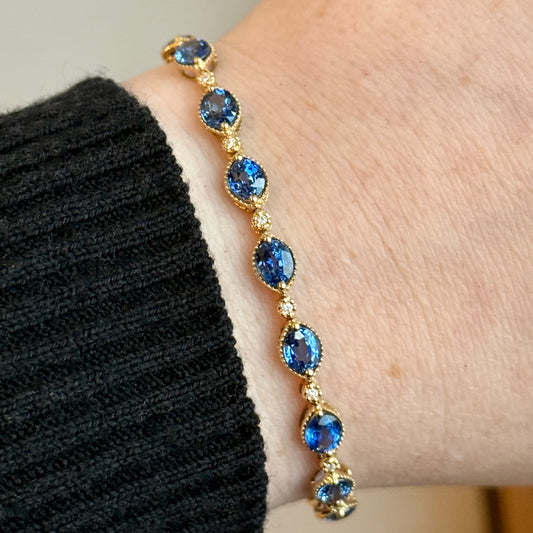 14K Yellow Gold Sapphire and Diamond Bracelet