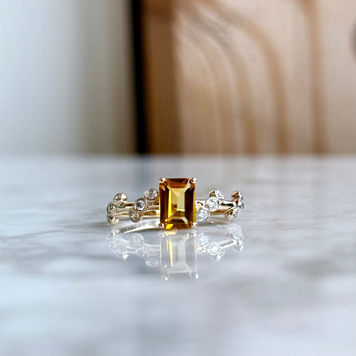 14K Yellow Gold Citrine and Diamond Ring
