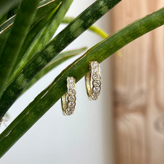 14K Yellow Gold Half Bezel Huggie Hoop Earrings