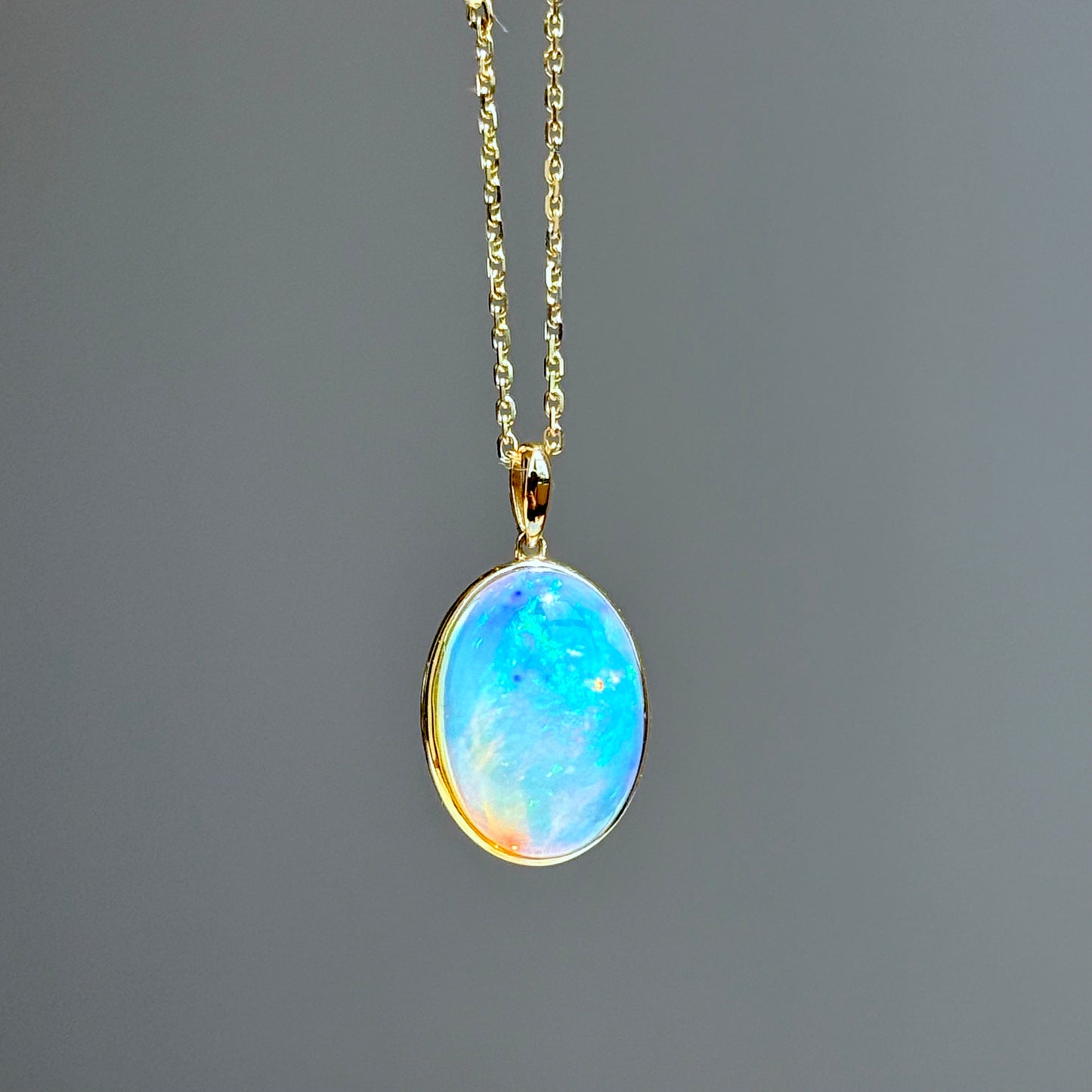 14K Yellow Gold Ehiopian Opal Bezel Necklace