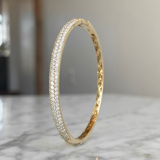 14K Yellow Gold Pave Diamond Bangle Bracelet 2.08CTW