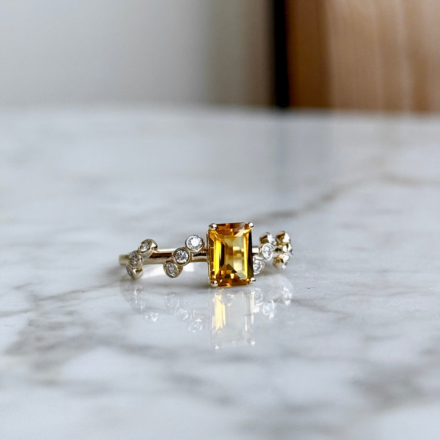 14K Yellow Gold Citrine and Diamond Ring
