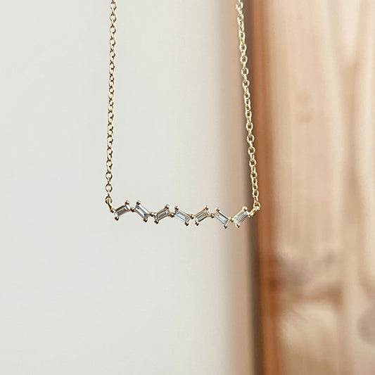 14K Yellow Gold Baguette Staggered Bar Necklace