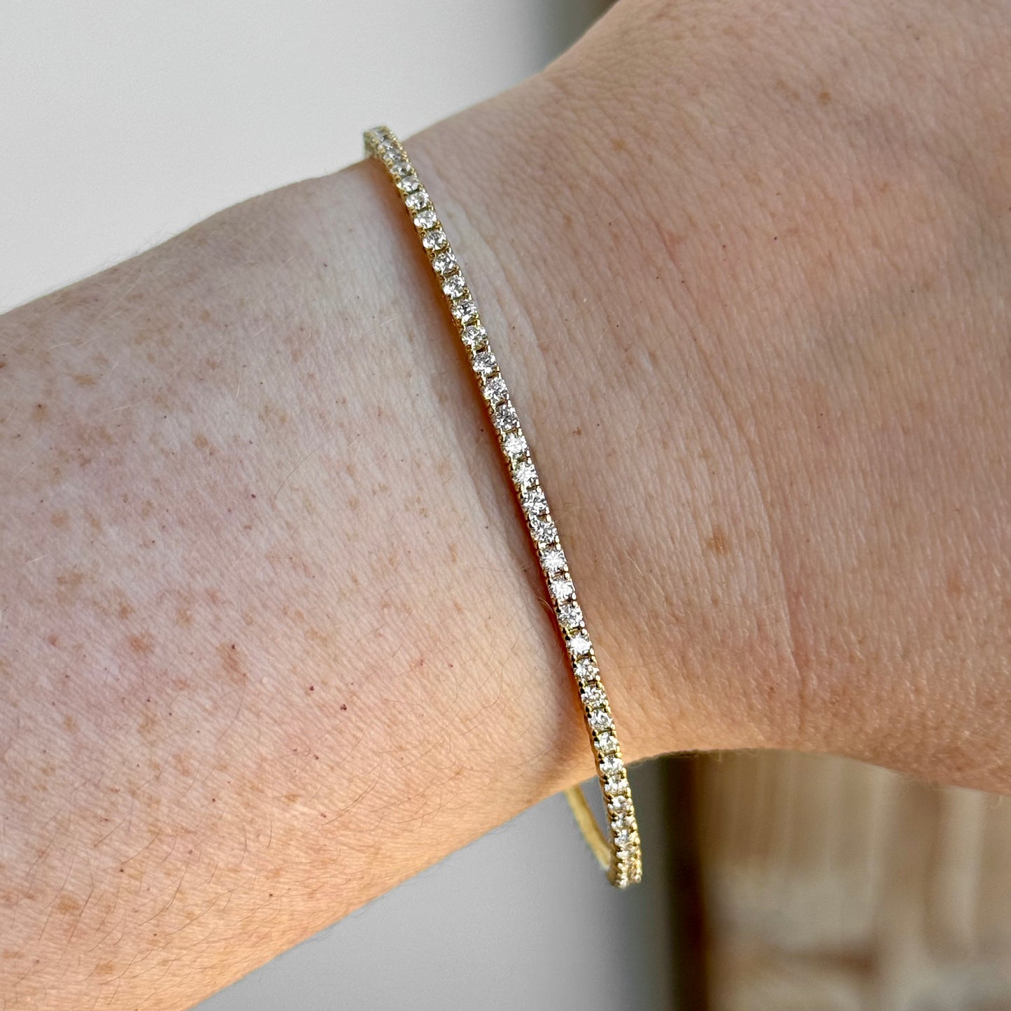 14K Yellow Gold Flexible Diamond Bangle Bracelet