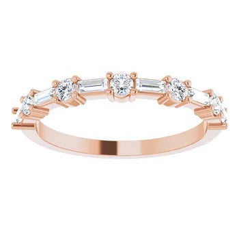 14K Gold Baguette and Round Diamond Straight Band 3/8CTW