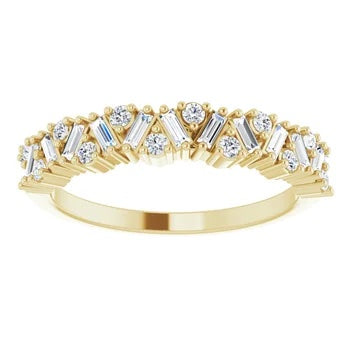 14K Gold Art Deco Anniversary Band - Elegant 3/8CTW Scattered Design with Prong-Set Baguette and Round Diamonds