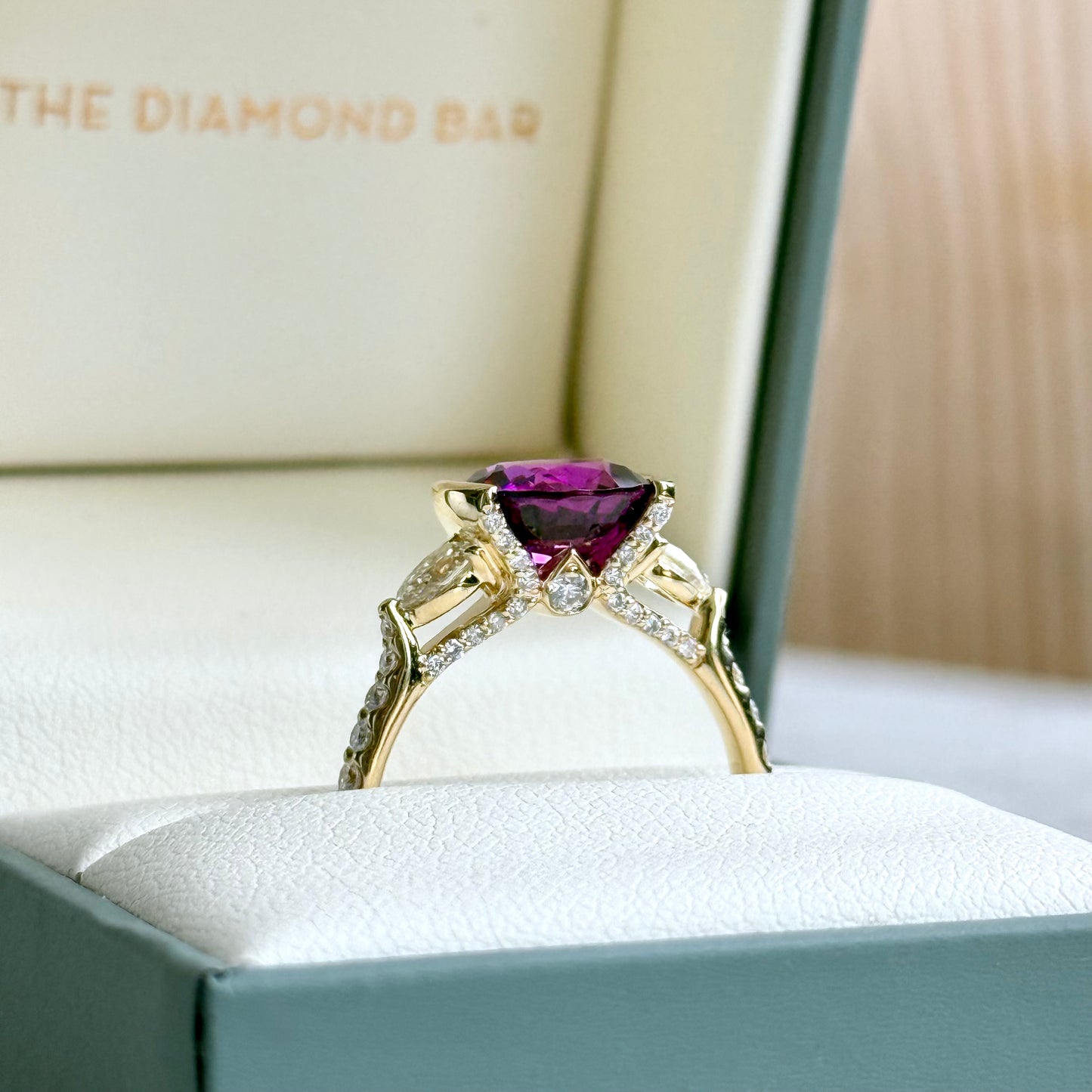 14K Yellow Gold Garnet and Diamond Ring