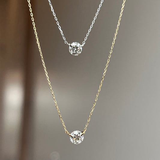 18K Yellow gold Diamond 2-Prong Solitaire Necklace