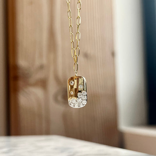 14K Yellow Gold Scattered Diamond Dog-Tag Necklace