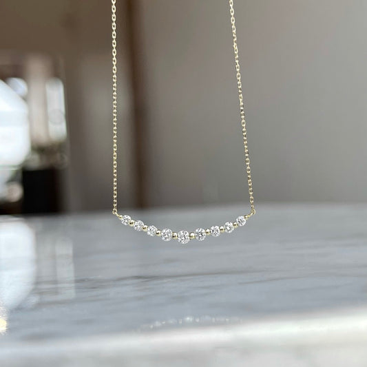 18K Yellow Gold Diamond Single Prong Bar Necklace