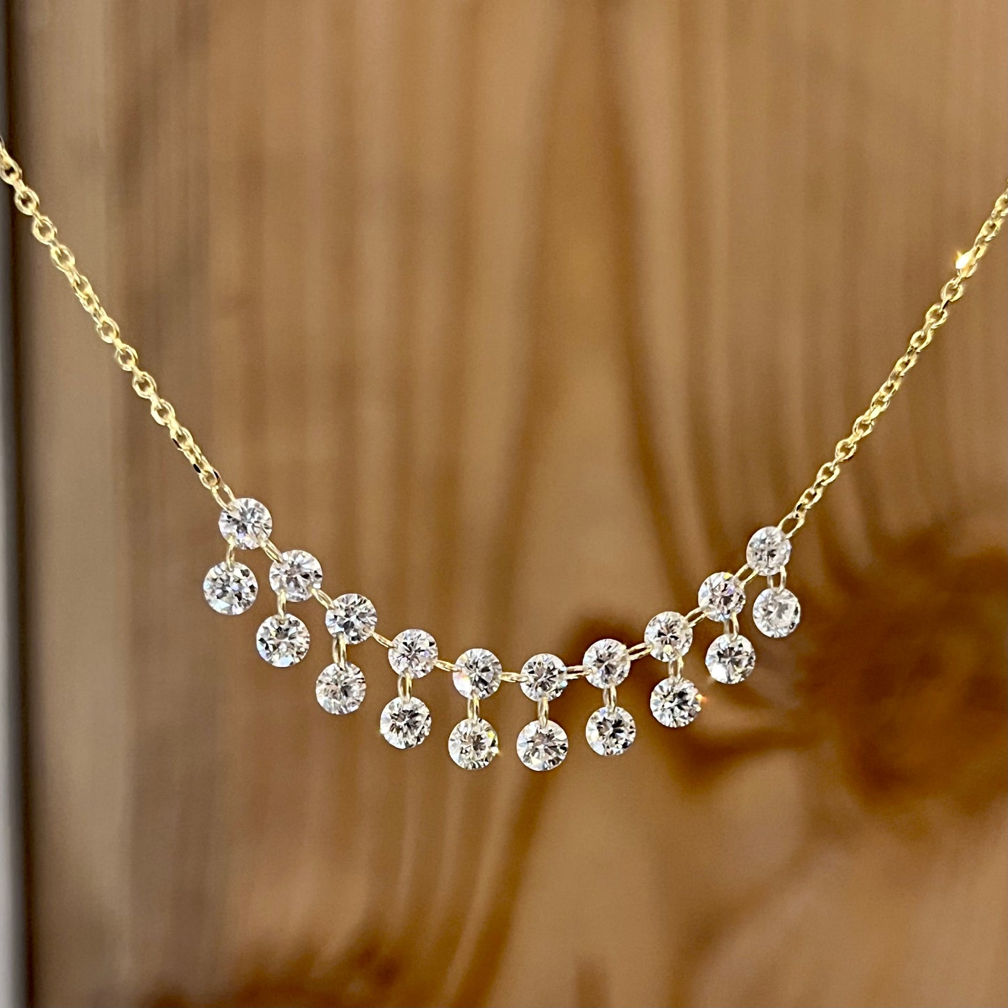 14K Yellow Gold Floating Diamond Double Row "Bar" Necklace 1.60CTW