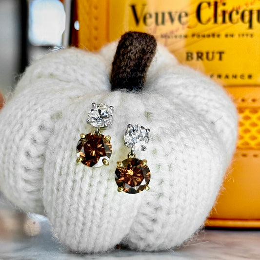 Platinum and 18K Yellow Gold Chocolate Colored and White Diamond Earrings