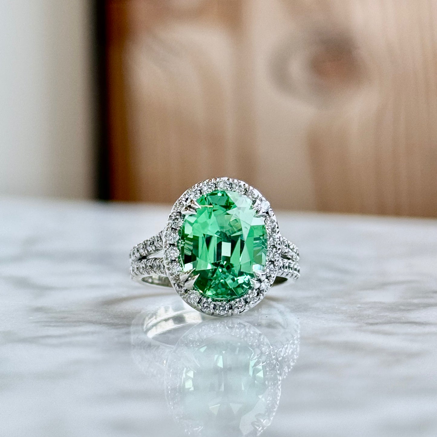 14K White Gold Tourmaline and Diamond Halo Ring