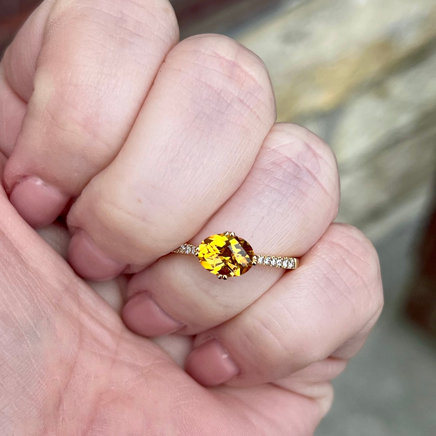 14K Yellow Gold Cetrine and Diamond Ring