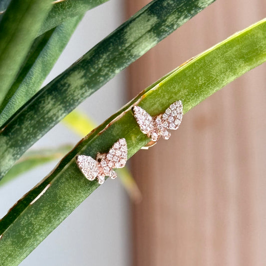 14K Pavé Diamond Butterfly Post Earrings 14/100CTW